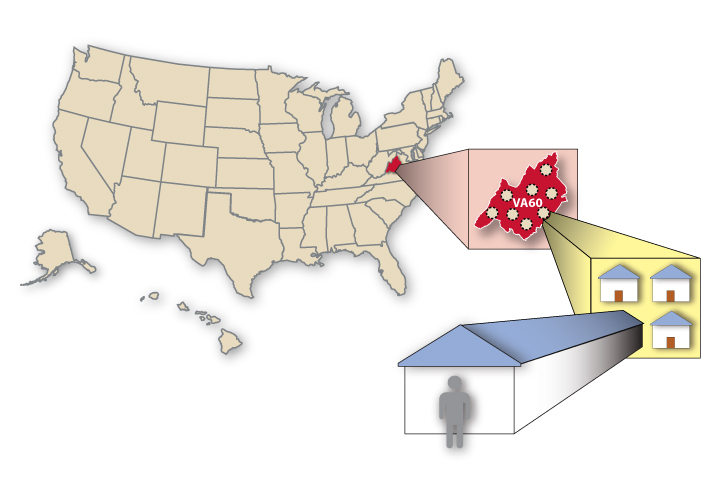 This artwork depicts the United States, counties, and small areas used in the National Survey on Drug Use and Health.