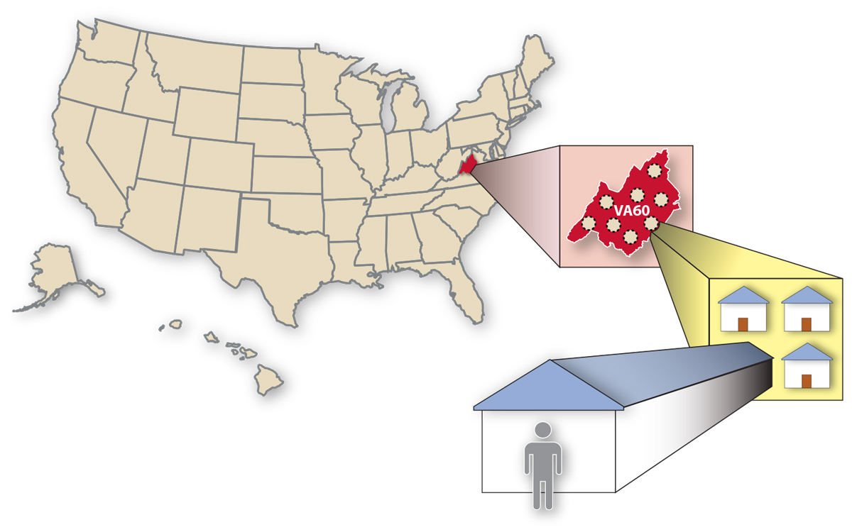 This artwork depicts the United States, counties, and small areas used in the National Survey on Drug Use and Health.