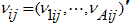 A nu sub i, j is a vector of transposed values nu sub 1, i, j and so on until nu sub A, i, j.