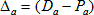 Delta sub a is defined as the national design-based estimate, capital D sub a, minus the national model-based small area estimate, P sub a.