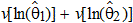 sum of the variance v of the natural logarithm of Theta 1 hat and the variance v of the natural logarithm of Theta 2 hat