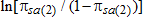 the natural logarithm of pi 2 sub s and a divided by 1 minus pi 2 sub s and a