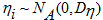 An eta sub i is normally distributed with mean 0 and variance denoted by matrix capital D sub eta.