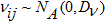 A nu sub i, j is normally distributed with mean 0 and variance denoted by matrix capital D sub nu.