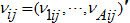 A nu sub i, j is a vector of transposed values nu sub 1, i, j and so on until nu sub capital A, i, j.