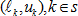 where the lower and upper bounds are l sub k and u sub k, respectively, and k is an element of s