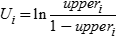 Capital U sub i is the natural logarithm of upper sub i divided by 1 minus upper sub i.