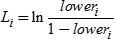 Capital L sub i is the natural logarithm of lower sub i divided by 1 minus lower sub i.