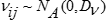 A nu sub i, j is normally distributed with mean 0 and variance denoted by matrix capital D sub nu.