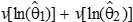 the sum of the variance v of the natural logarithm of Theta 1 hat and the variance v of the natural logarithm of Theta 2 hat