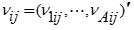 A nu sub i, j is a vector of transposed values nu sub 1, i, j and so on until nu sub capital A, i, j