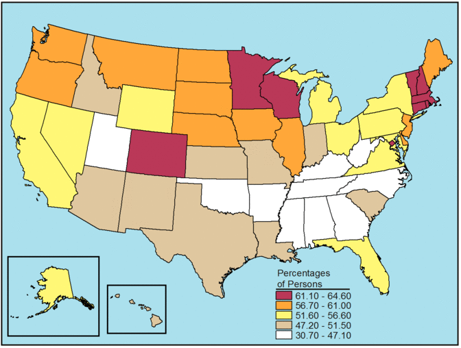Figure 1 is a color-coded map of the United States. For long description follow "D" link at right.
