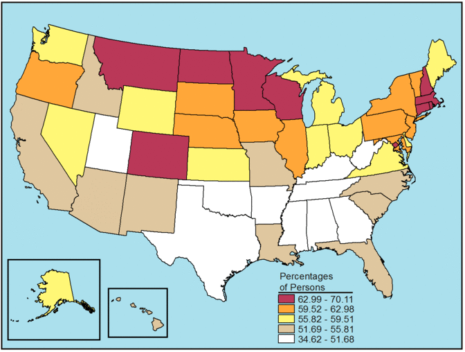 Figure 2 is a color-coded map of the United States. For long description follow "D" link at right.