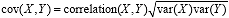 The covariance between X and Y is equal to the correlation between X and Y multiplied by the square root of the product of the variance of X and the variance of Y