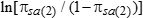 the natural logarithm of pi 2 sub s and a divided by 1 minus pi 2 sub s and a