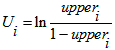 Capital U sub i is the natural logarithm of upper sub i divided by 1 minus upper sub i.