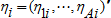 An eta sub i is a transposed vector of values eta sub 1, i and so on until eta sub capital A, i.