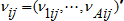 A nu sub i, j is a vector of transposed values nu sub 1, i, j and so on until nu sub capital A, i, j. 