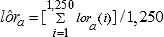 lor hat sub a is defined as the ratio of two quantities. The numerator is the sum over 1,250 values of lor i sub a. The denominator of the ratio is 1,250.
