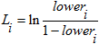 Capital L sub i is the natural logarithm of lower sub i divided by 1 minus lower sub i.