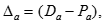 Delta sub a is defined as the national design-based estimate, capital D sub a, minus the national model-based small area estimate, capital P sub a.