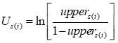 Capital U sub s and i is the natural logarithm of upper sub s and i divided by 1 minus upper sub s and i.