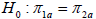 Null hypothesis of no difference is pi 1 sub a equals pi 2 sub a