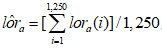 lor hat sub a is defined as the ratio of two quantities. The numerator is the sum over 1,250 values of lor i sub a. The denominator of the ratio is 1,250.