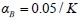 Alpha sub capital B equals 0.05 divided by capital K