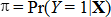 Pi equals the probability of capital Y equals 1 given capital X, where capital X is the vector of explanatory variables