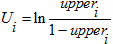 Capital U sub i is the natural logarithm of upper sub i divided by 1 minus upper sub i.