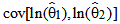 covariance between the natural logarithm of Theta 1 hat and the natural logarithm of Theta 2 hat