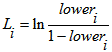 Capital L sub i is the natural logarithm of lower sub i divided by 1 minus lower sub i