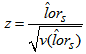 Quantity z is the ratio of the estimate of the log-odds ratio, lor hat sub s, and the square root of its variance.